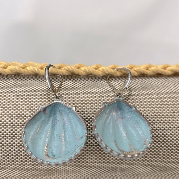 Seashell Earrings Distressed Aqua/Silver-OS - Picture 2 of 2
